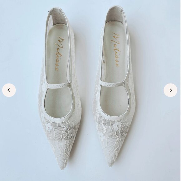 Matisse Fleur Ivory Lace Pointed Toe Ballet Flats - Picture 2 of 5
